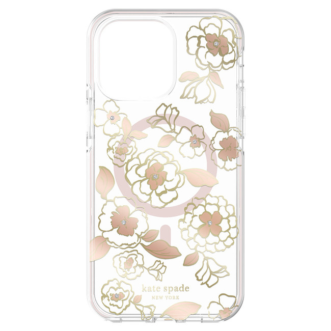 Kate Spade NY | iPhone 14 Pro Max - Defensive Hardshell Case with MagSafe Gold Floral/Gold Foil/Rose Gold Foil/Gems | 120-5997