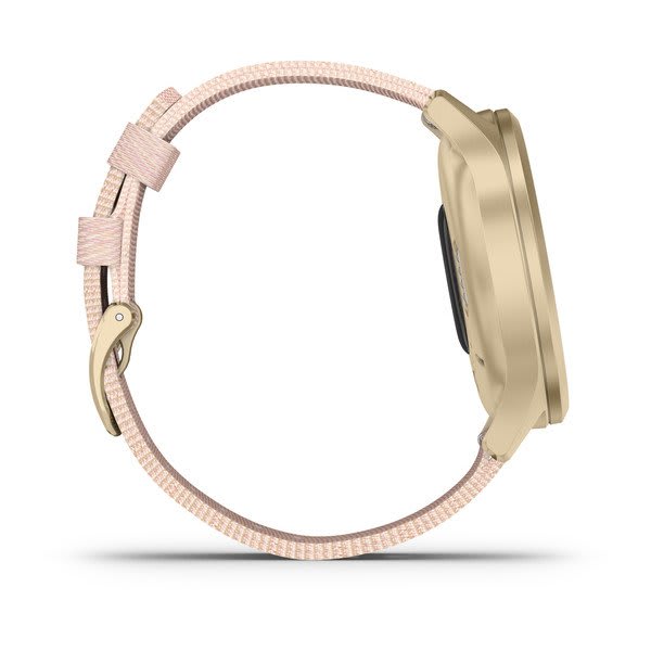 Garmin | Vivomove Style Hybrid Smartwatch and Fitness Tracker - Light Gold Aluminum Case with Blush Pink Woven Nylon Band | 010-02240-02