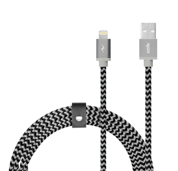 LOGiiX | Piston Connect Braid USB-A to Lightning 1.5M 5FT - Grey/Black | LGX-12660