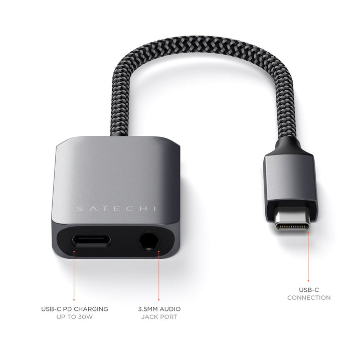 Satechi | USB-C to 3.5mm Audio & PD Adapter - Space Gray | ST-UCAPDAM