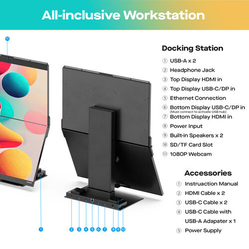 Mobile Pixels | Geminos Series 24" FHD Dual-Stacked Vertical Monitor - Black | MP-116-1001P01