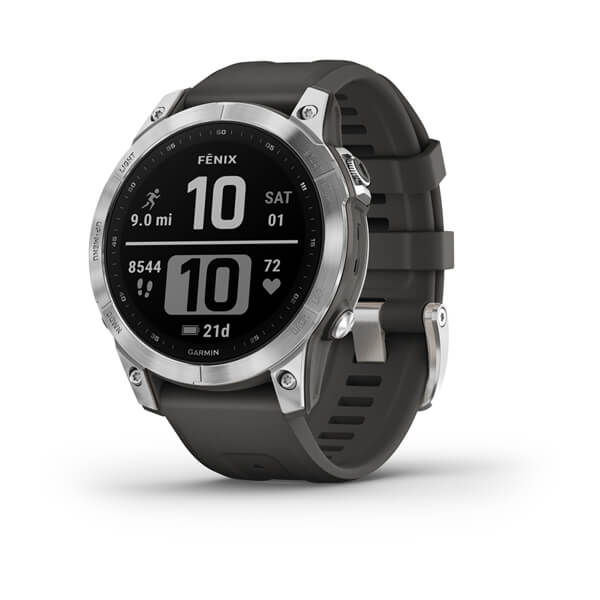 Garmin | Fenix 7 Standard Edition Smartwatch and Fitness Tracker Silver with Graphite Band | 010-02540-00