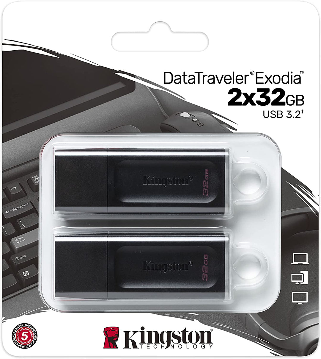 Kingston | 32GB USB-A 3.2 GEN1 DATATRAVELER EXODIA (BLACK+WHITE) - 2 PK DTX/32GB-2PCR